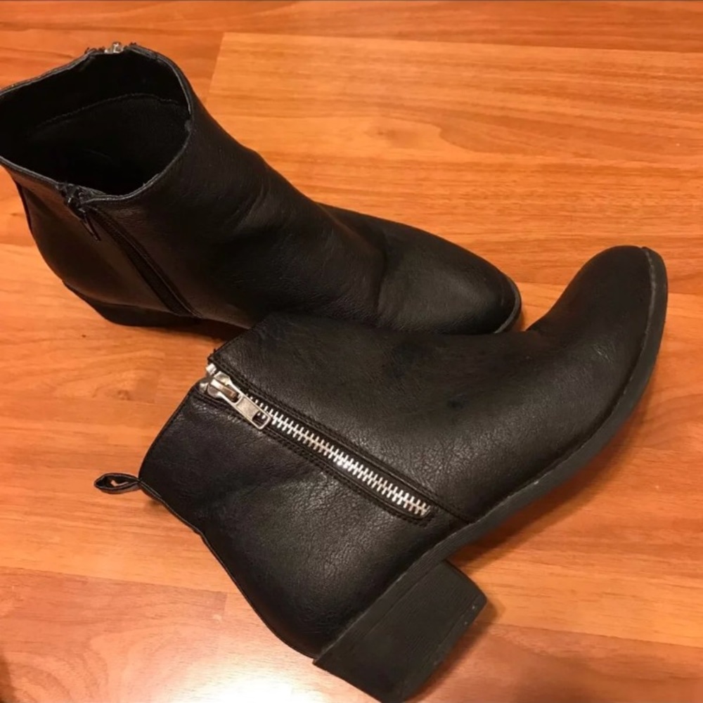 Faux leather Black Zipper Booties Ankle Boots